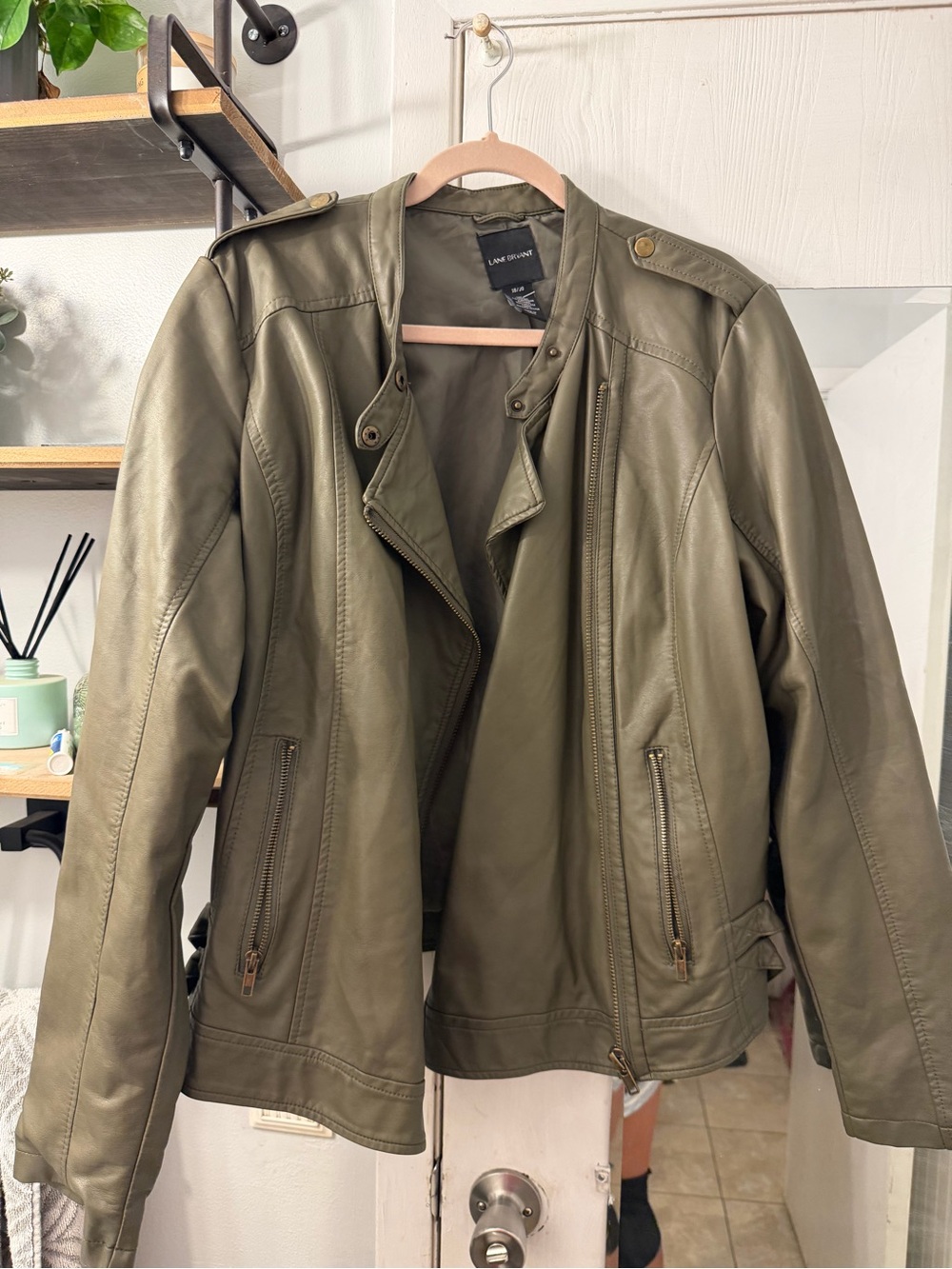 Lush Olive Faux Leather Moto Jacket - Lane Bryant